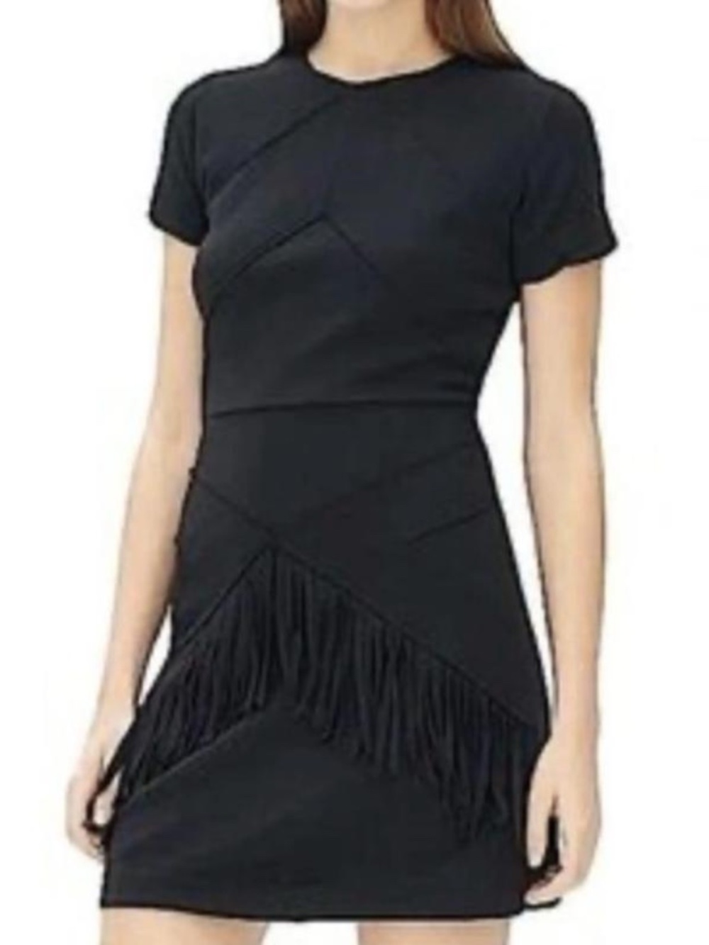 Sandro Ralene Black Wool Blend Stretch Fringe Dress - size 2 (Medium)